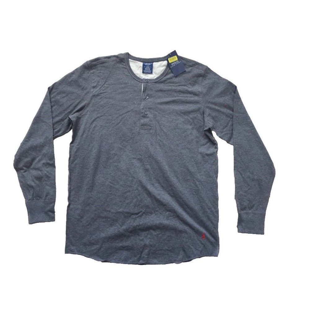 Polo Ralph Lauren Sleepwear Henley Shirt Mens Large Gray Cotton Long Sleeve New